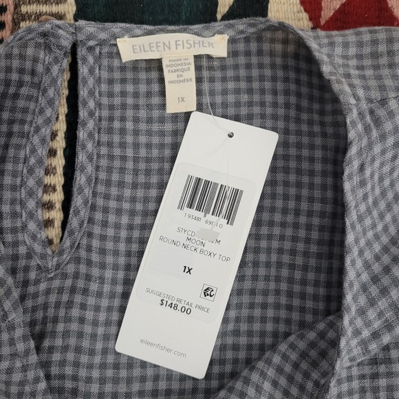 NWT Eileen Fisher Organic Linen Round Neck Boxy Top Sz 1X Moon Gray Oversized - Picture 5 of 8